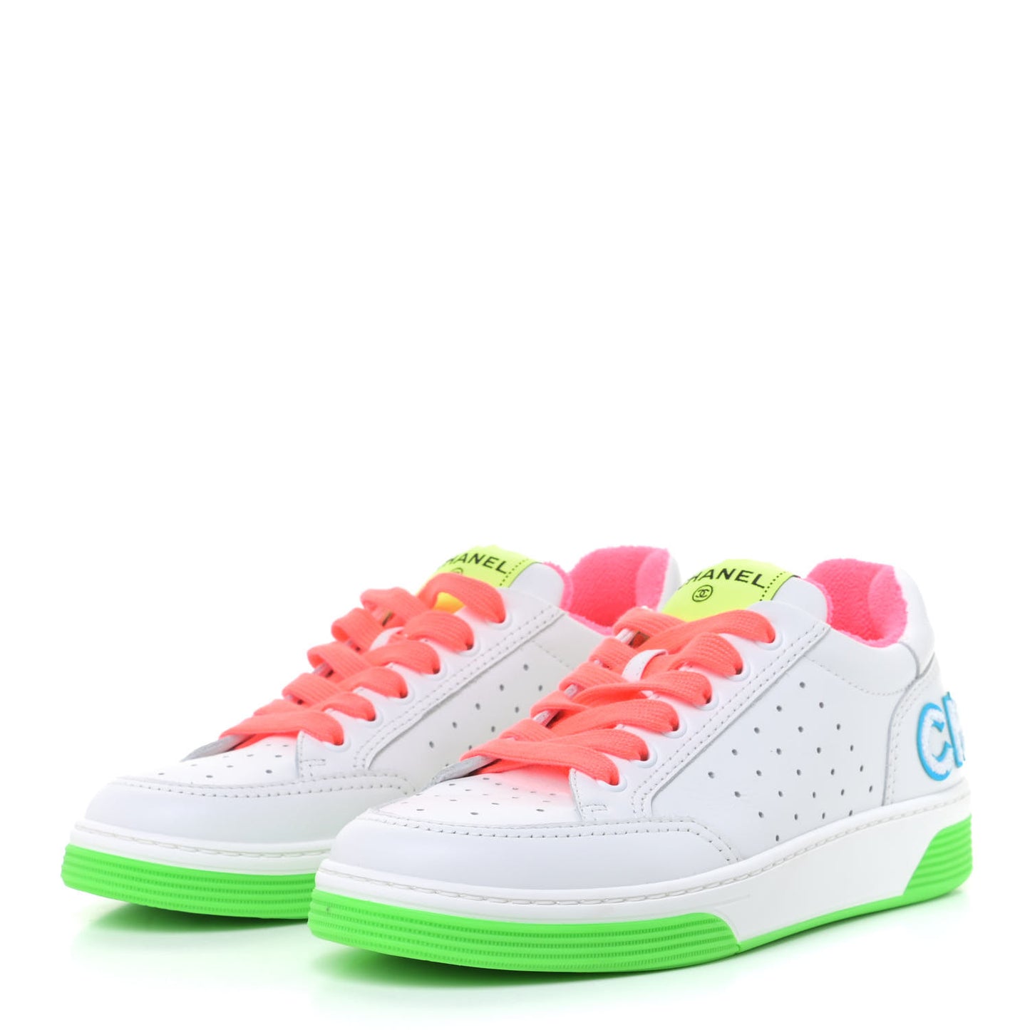 Calfskin Womens Logo Sneakers 37.5 White Multicolor
