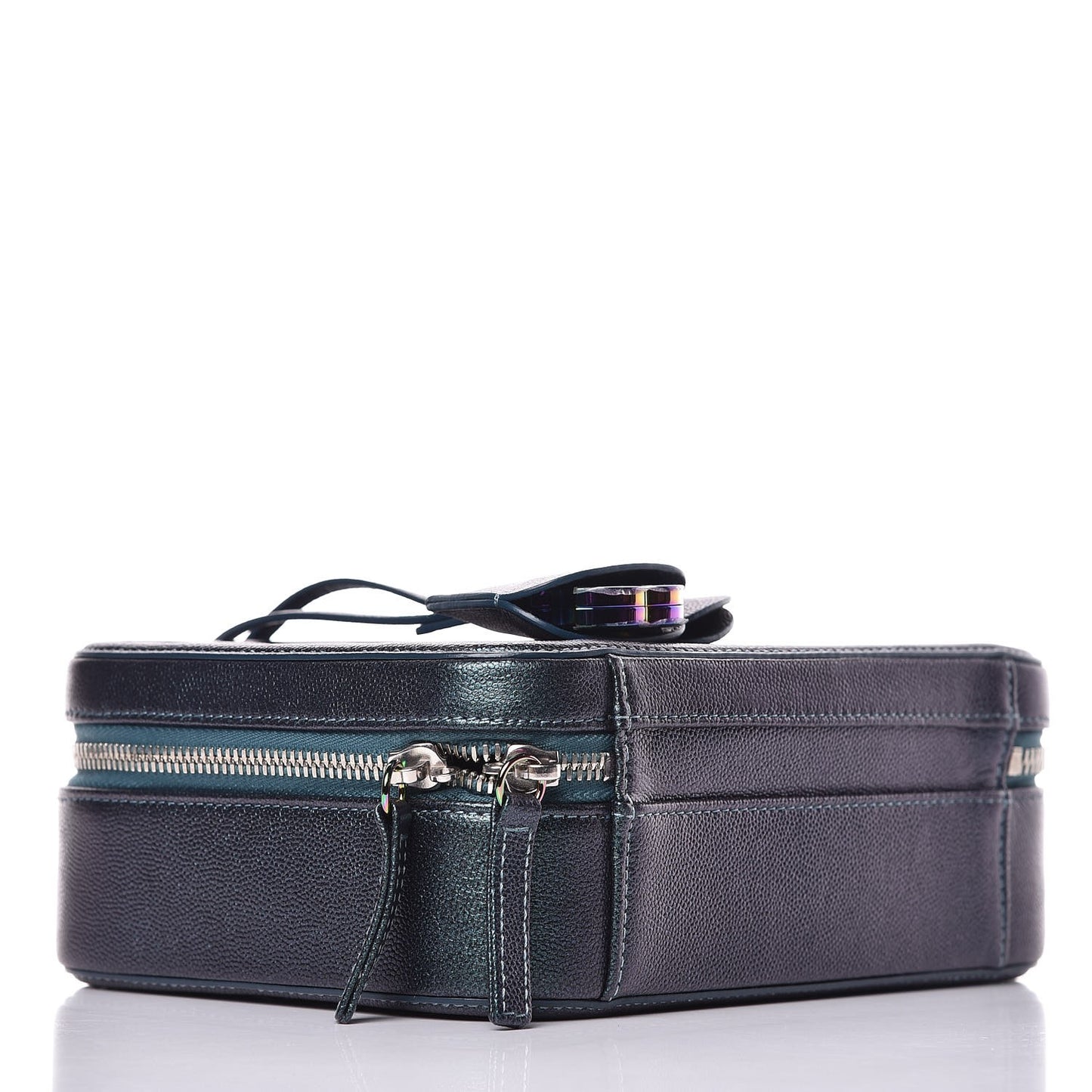 Iridescent Caviar Quilted Medium CC Filigree Vanity Case Dark Turquoise
