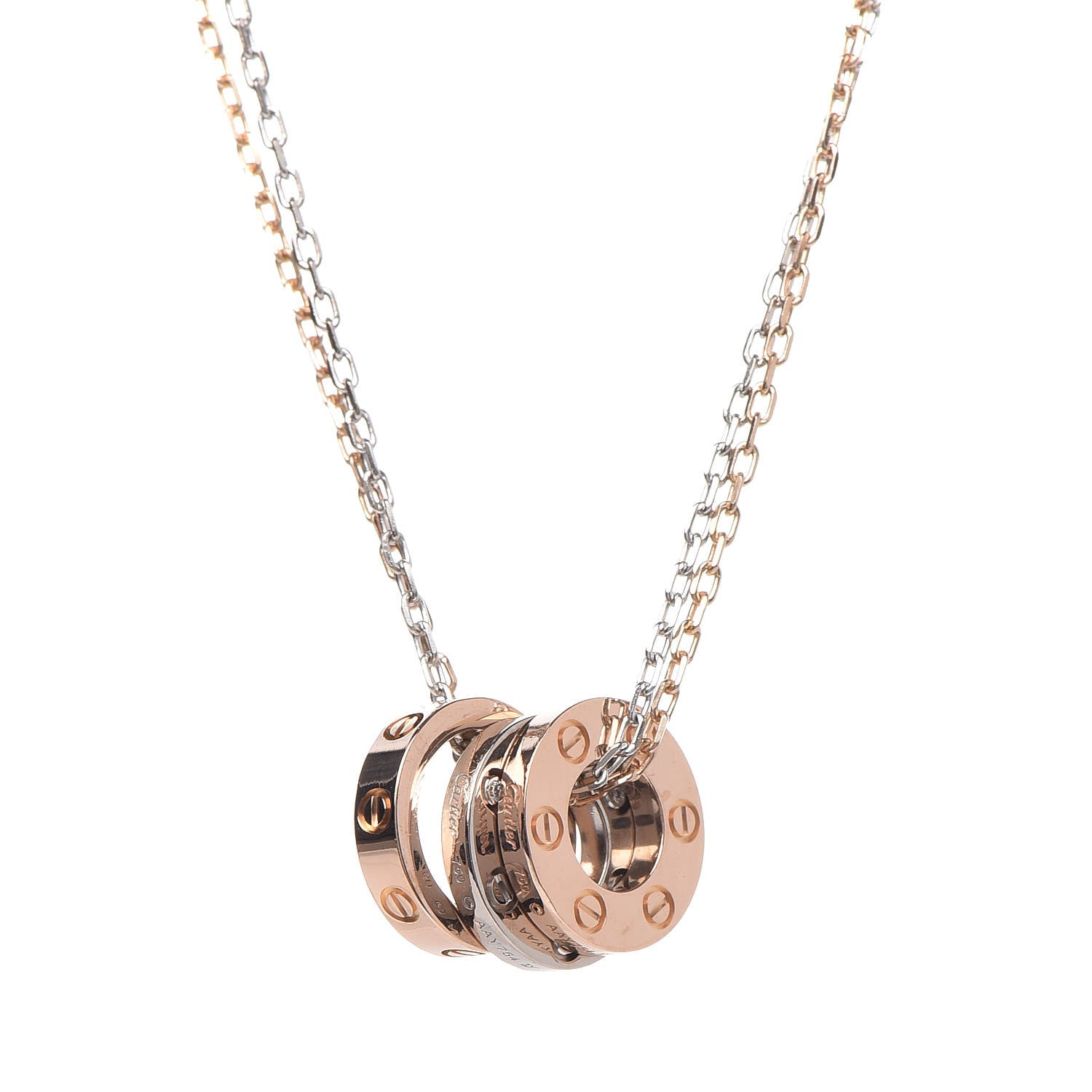 Cartier 18K White Pink Gold Diamond Three Ring LOVE Pendant Necklace 5 of 12