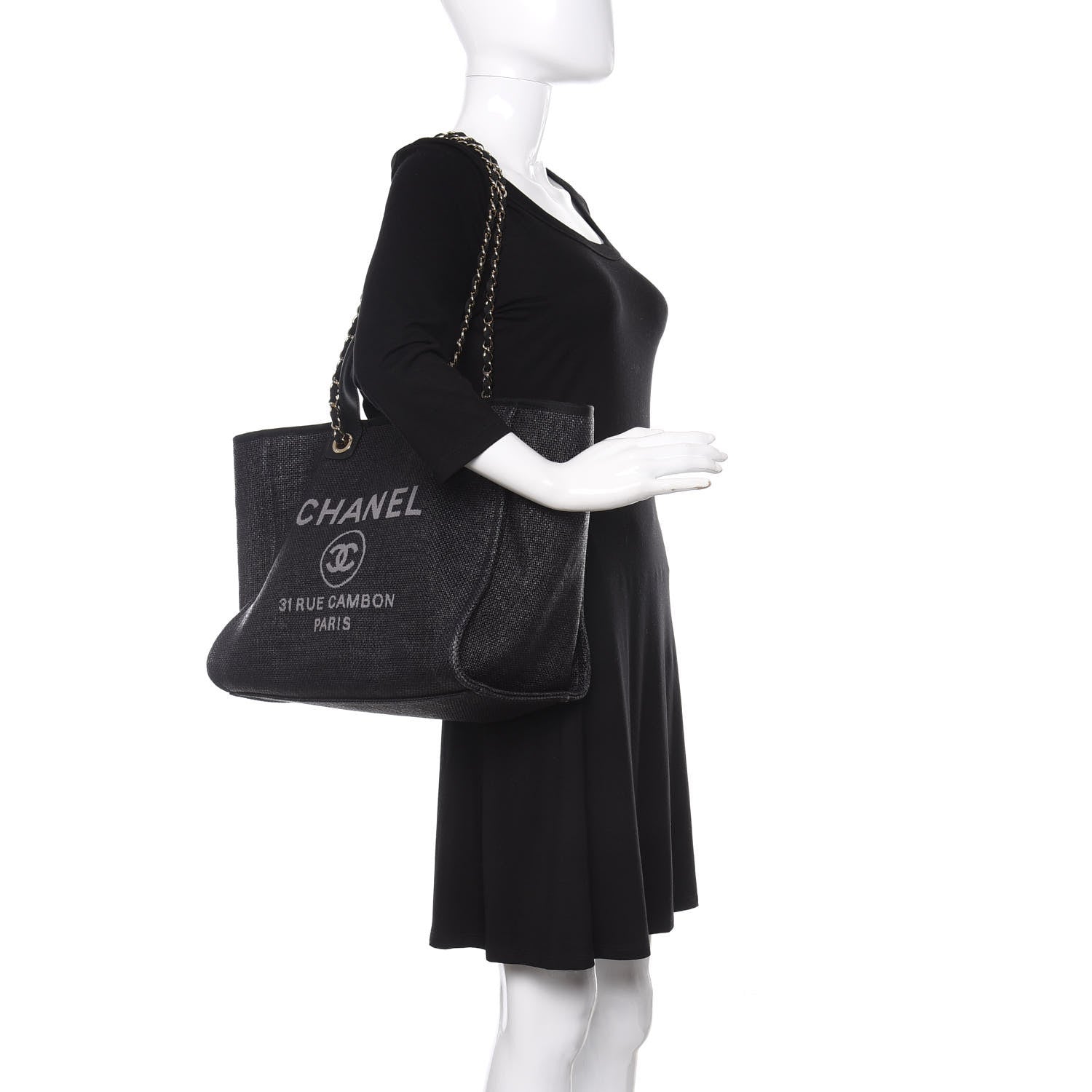 Chanel Woven Straw Raffia Medium Deauville Tote Black 2 of 11