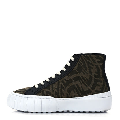 Fendi X SARAH COLEMAN Fabric Jacquard FF Vertigo Mens Fendi Force High Top Sneakers 8 Tobacco Black 1 of 9