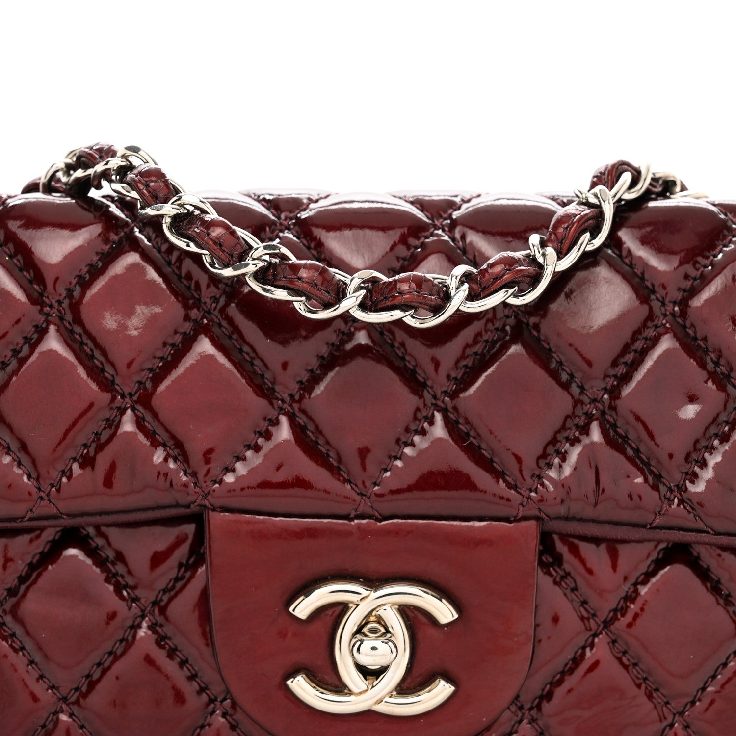 Chanel Crinkled Patent Quilted East West Flap Burgundy 1407459