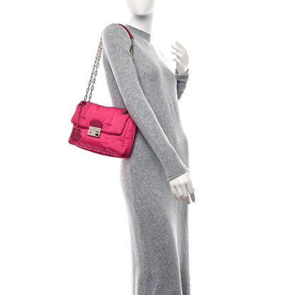 Prada Tessuto Nylon Bomber Sound Chain Flap Shoulder Bag Fuxia 3 of 8