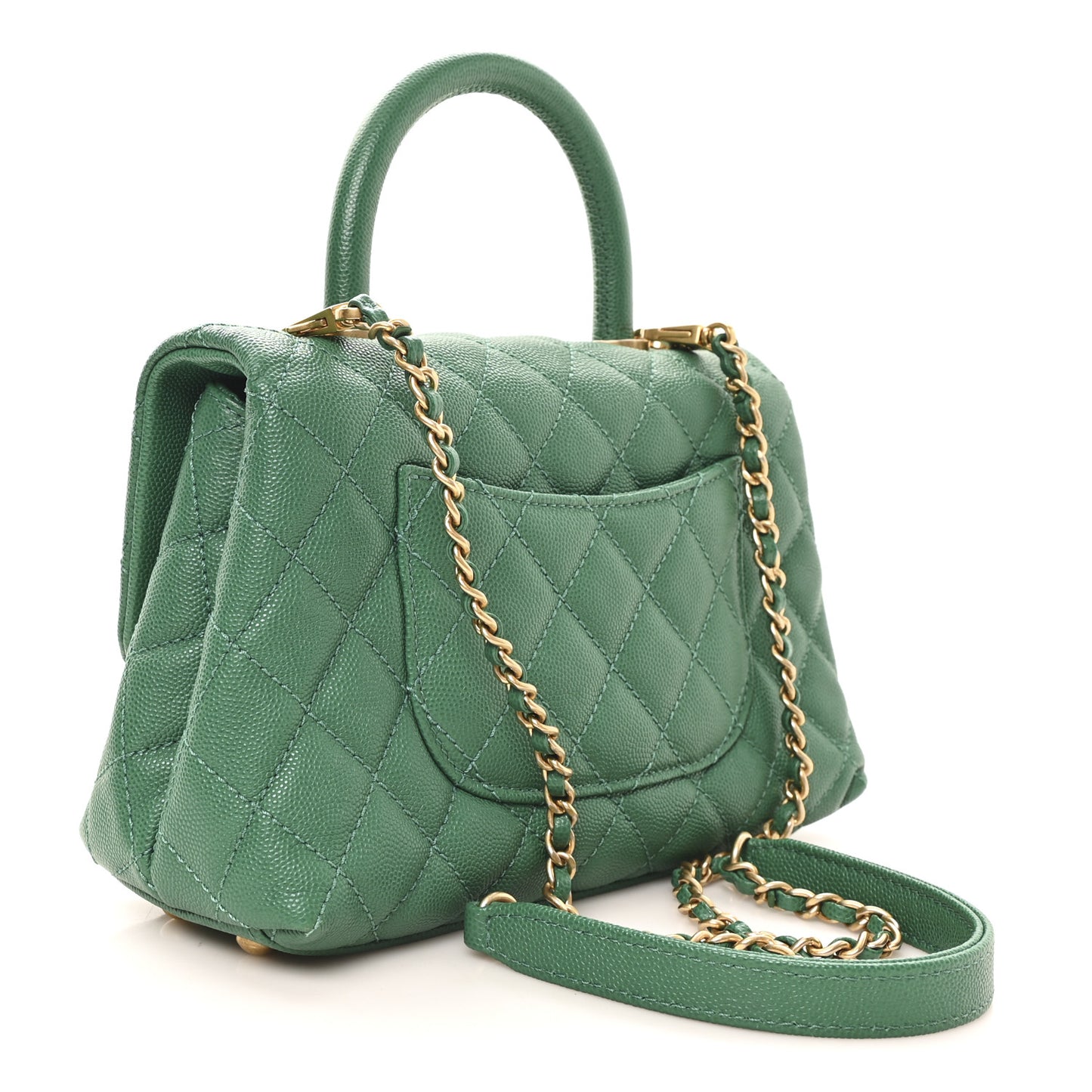 Caviar Quilted Mini Coco Handle Flap Green