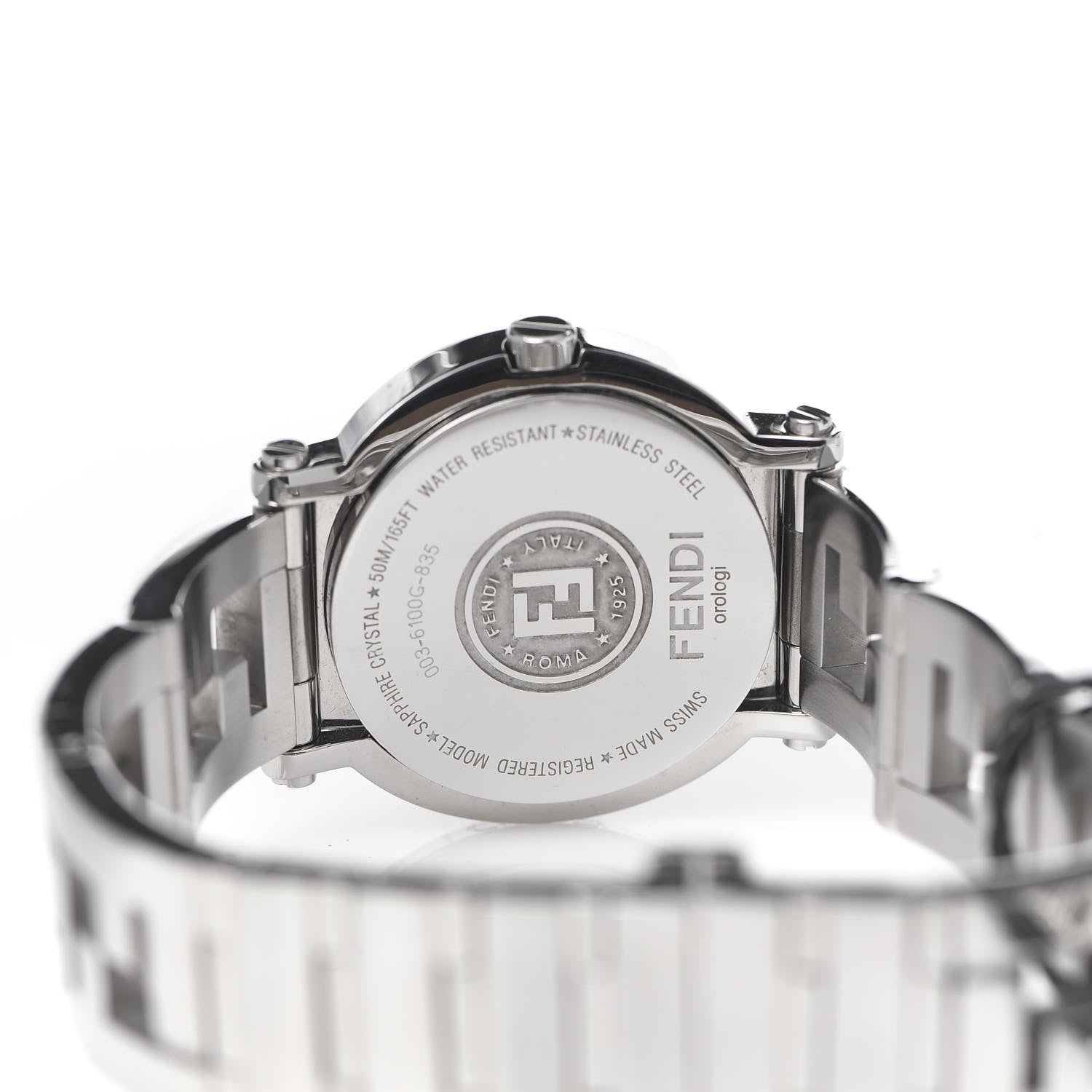 Fendi Stainless Steel 38mm Round Quadro Quartz Watch Black 5 of 7
