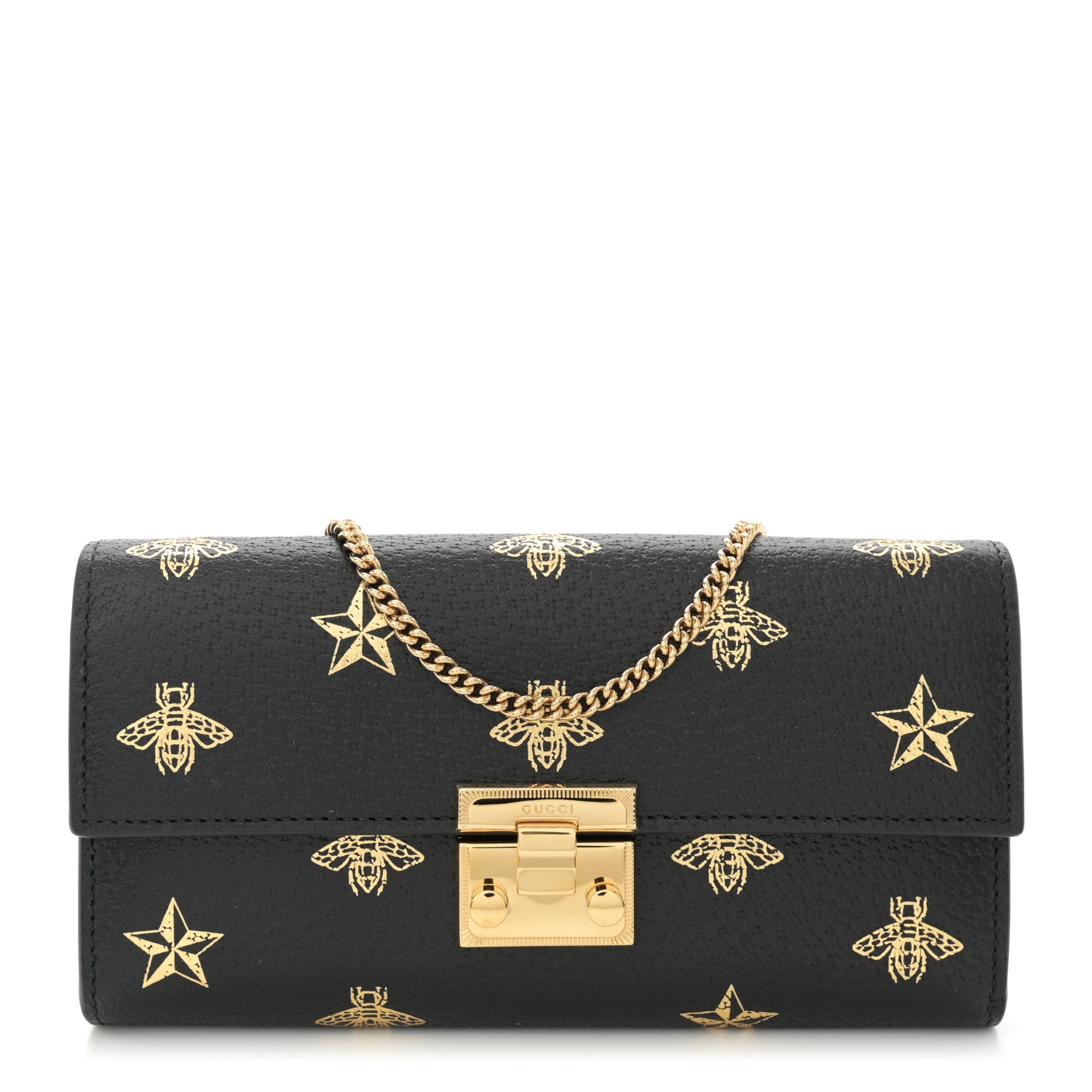 Gucci Grained Calfskin Bee Star Continental Chain Wallet Black 1 of 11
