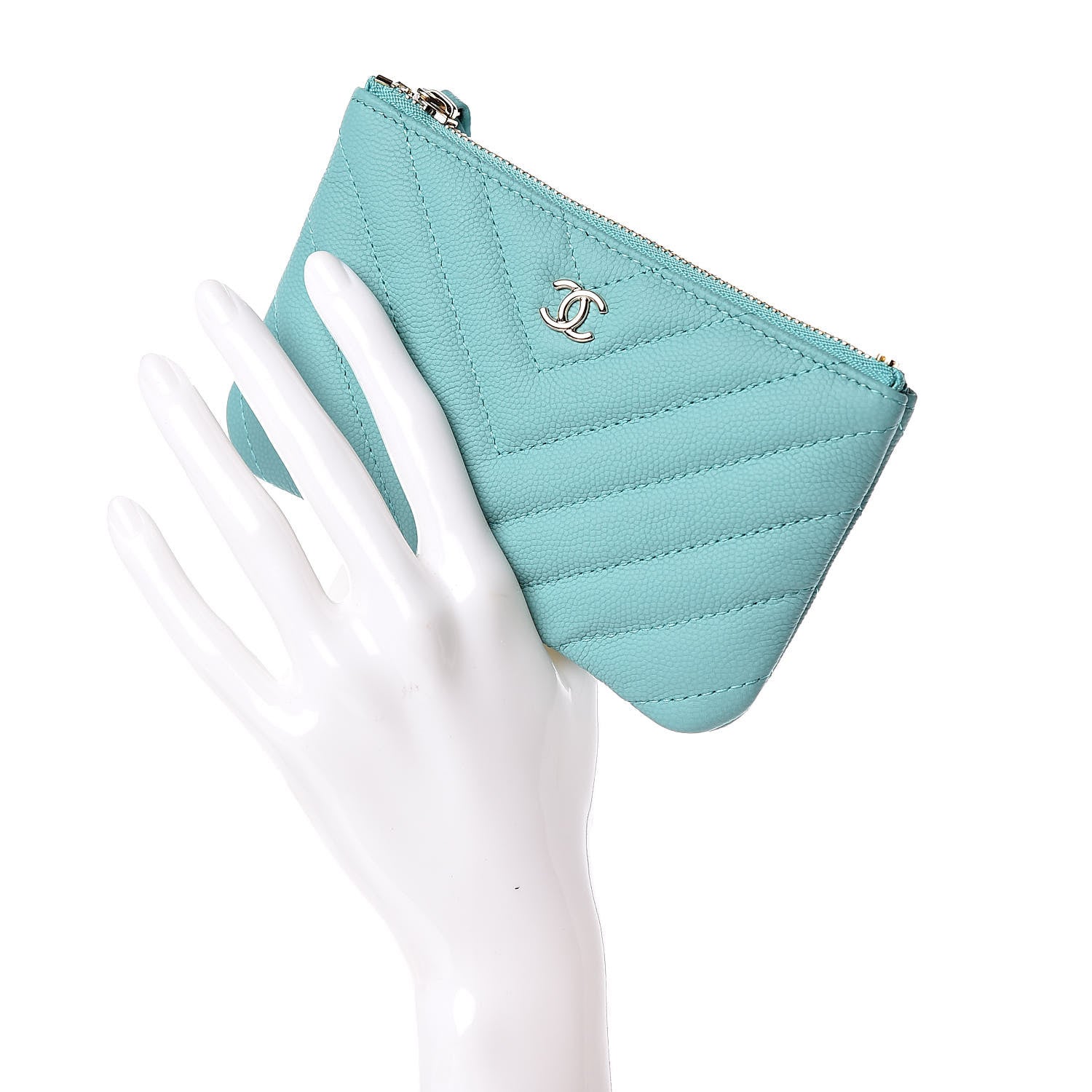 Chanel Caviar Chevron Quilted Small Cosmetic Case Green 2 of 8