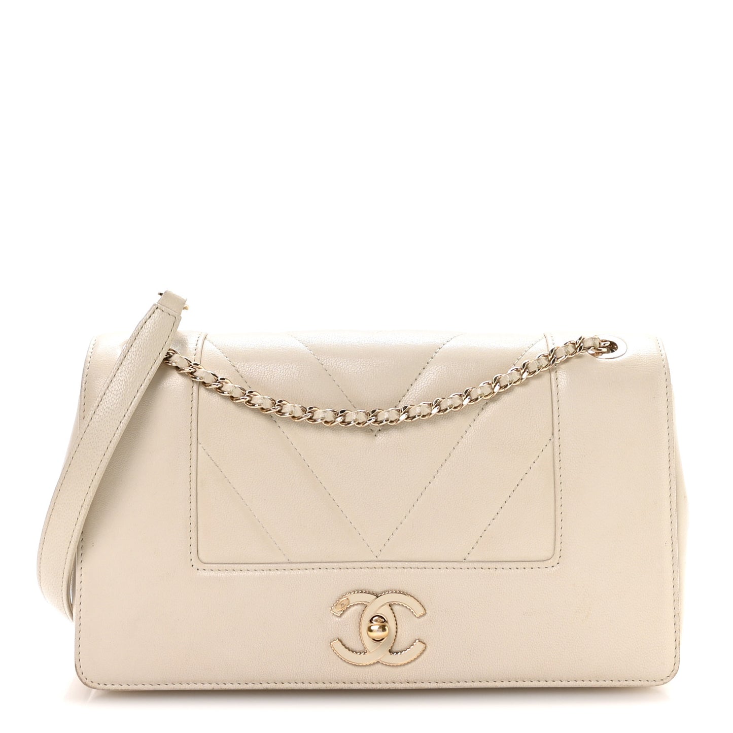 Sheepskin Chevron Quilted Medium Vintage Mademoiselle Flap White