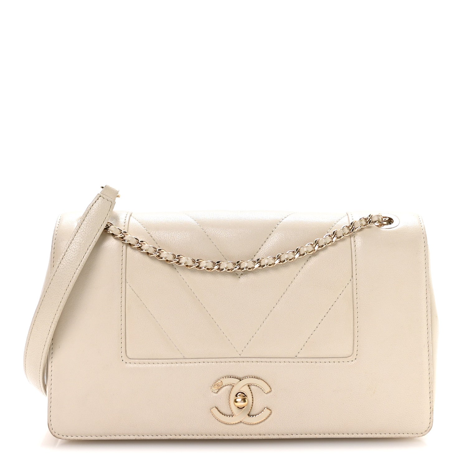 Chanel Sheepskin Chevron Quilted Medium Vintage Mademoiselle Flap White 1 of 9