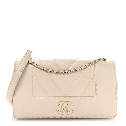 Chanel Sheepskin Chevron Quilted Medium Vintage Mademoiselle Flap White 1 of 9