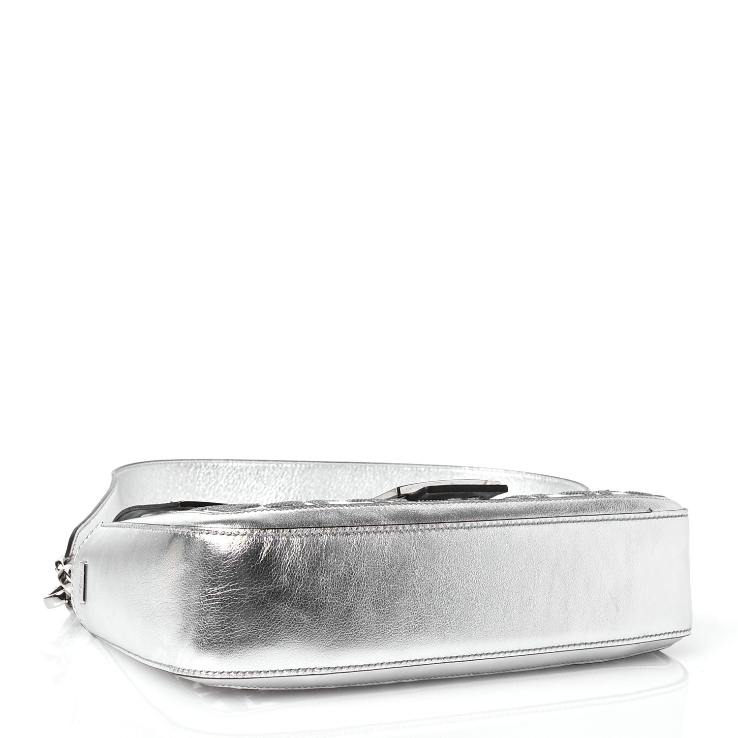 Fendi PVC Vitello Catalan Mirror Sequin FF Baguette Argento 4 of 11