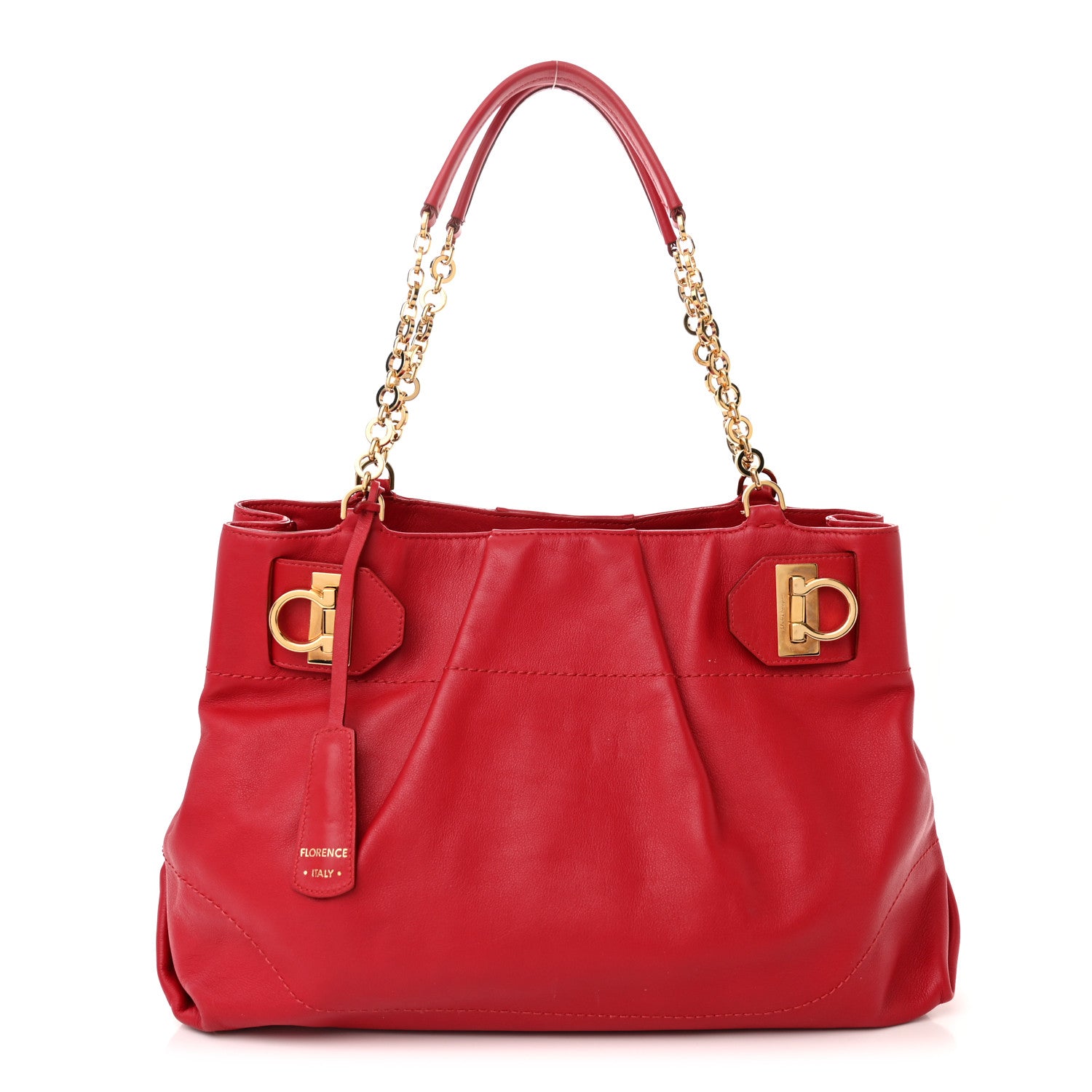 Salvatore Ferragamo Calfskin Chain Gancini Shoulder Bag Red 1 of 12