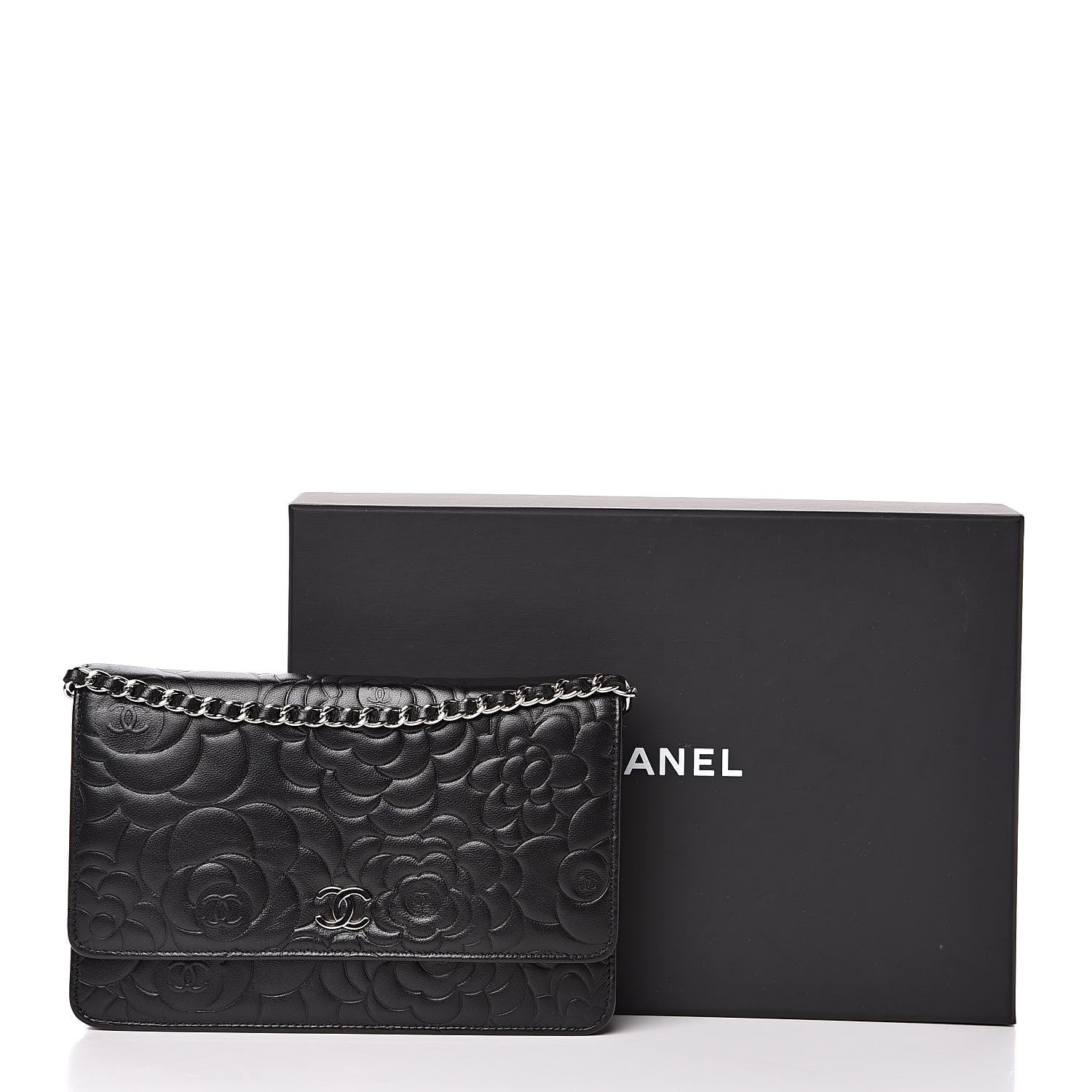 Chanel Lambskin Camellia Embossed Wallet on Chain WOC Black 15 of 15