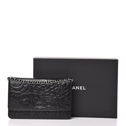 Chanel Lambskin Camellia Embossed Wallet on Chain WOC Black 15 of 15