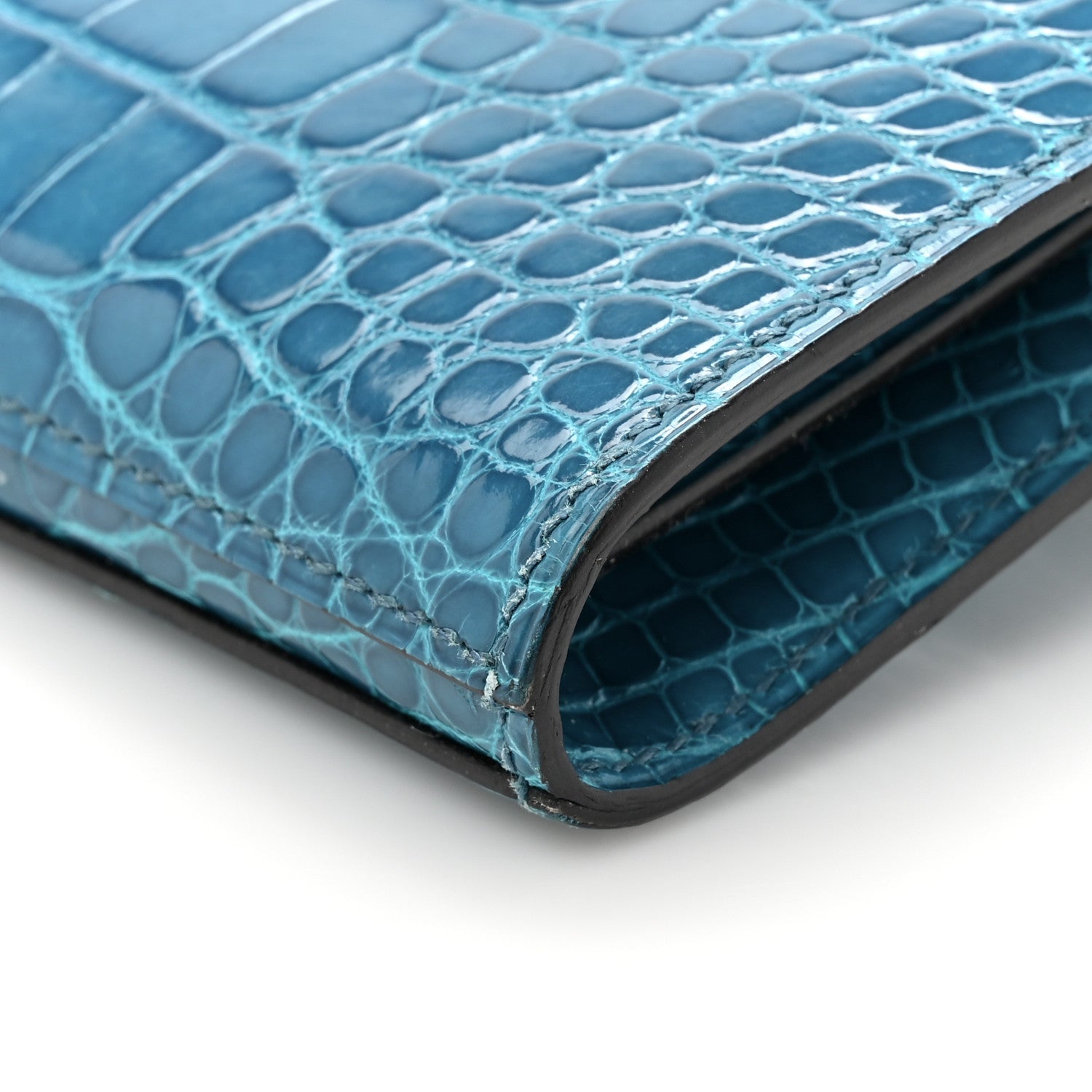Hermes Shiny Alligator Kelly Longue Wallet Bleu Izmir 10 of 11