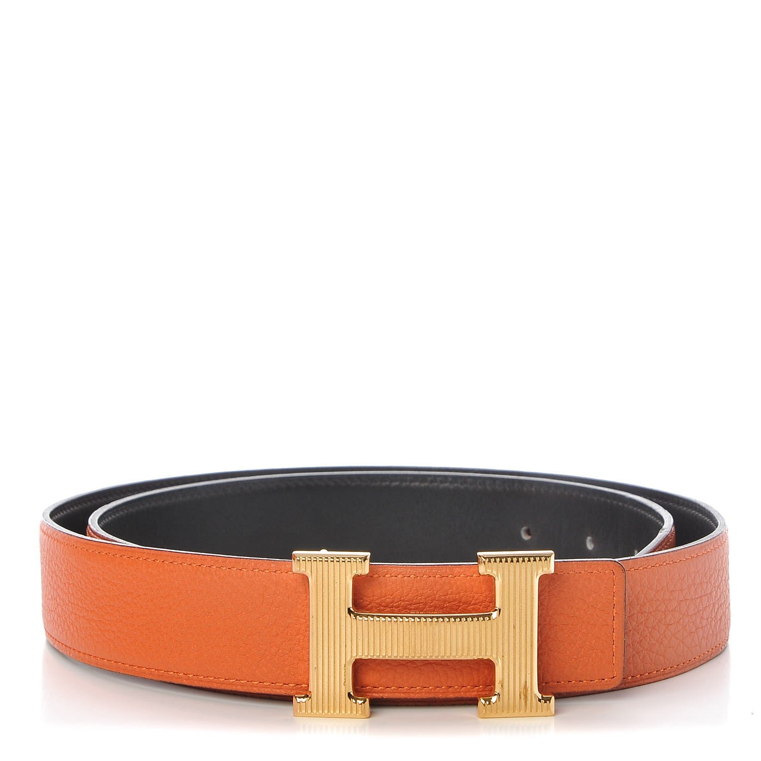 Hermes Box Togo 32mm Calandre H Belt 90 Chocolate Orange 1 of 8