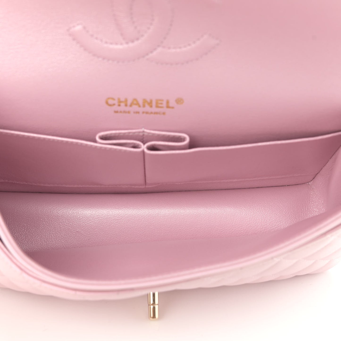 Iridescent Calfskin Quilted Medium Double Flap Light Pink