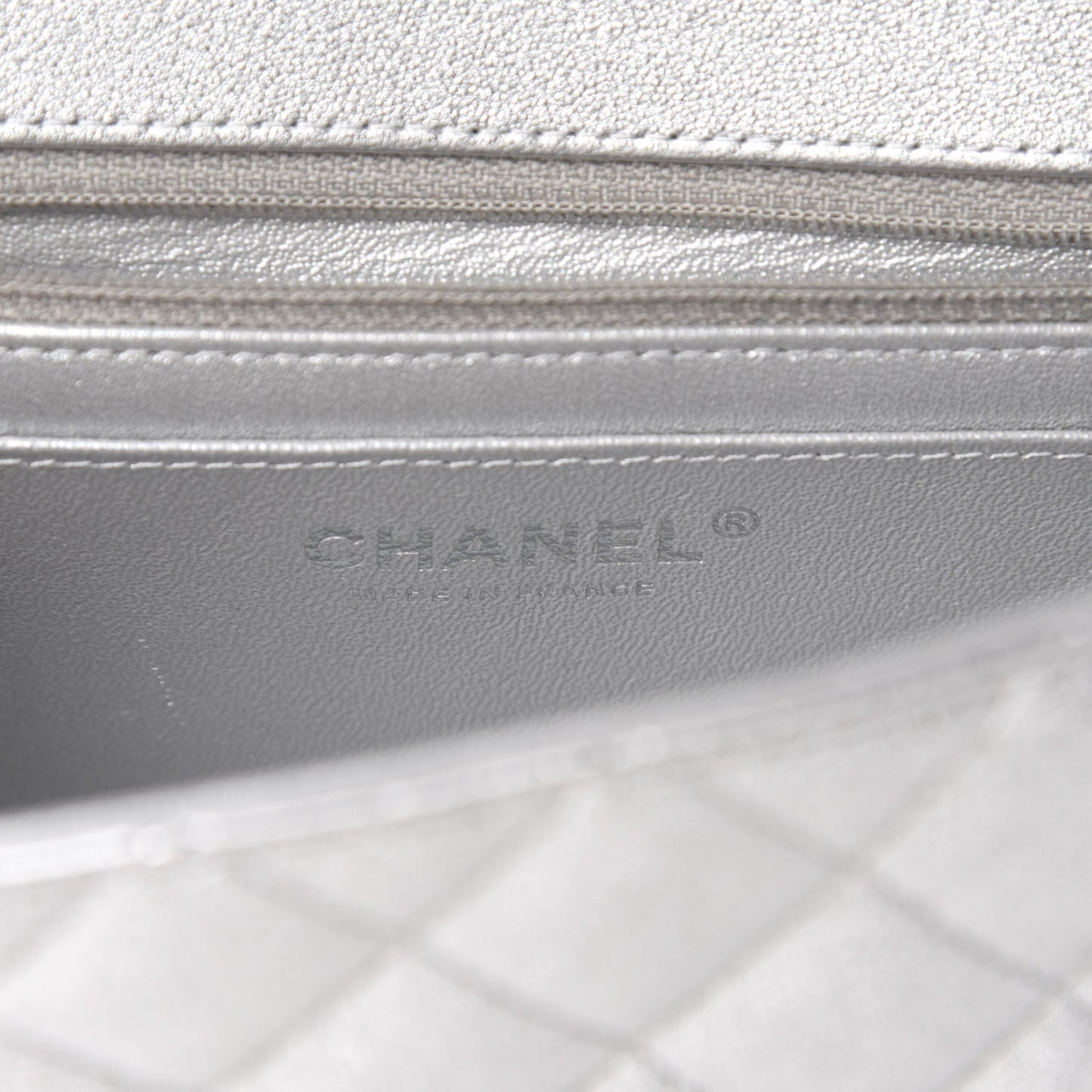 Metallic Lambskin Quilted Mini Rectangular Flap Silver