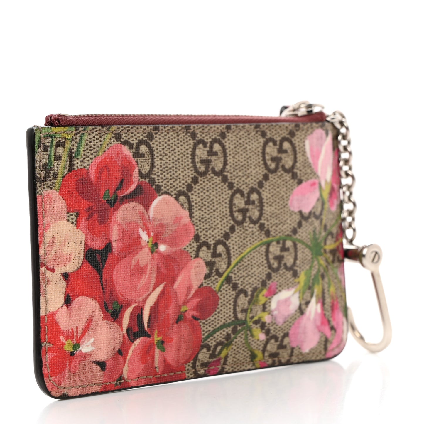 GG Supreme Monogram Blooms Key Ring Coin Case Beige Multicolor Dry Rose
