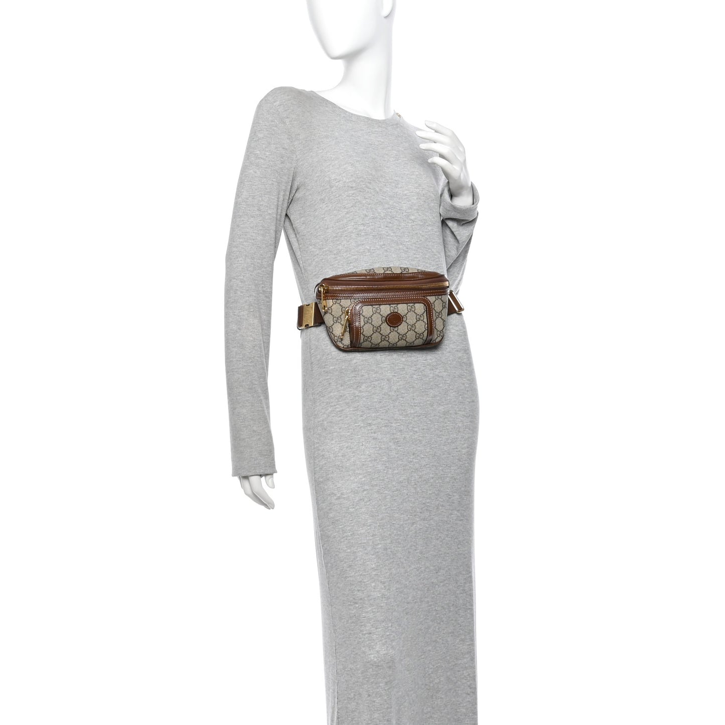 GG Supreme Monogram Textured Calfskin Retro Interlocking G Belt Bag Beige Ebony Brown Sugar
