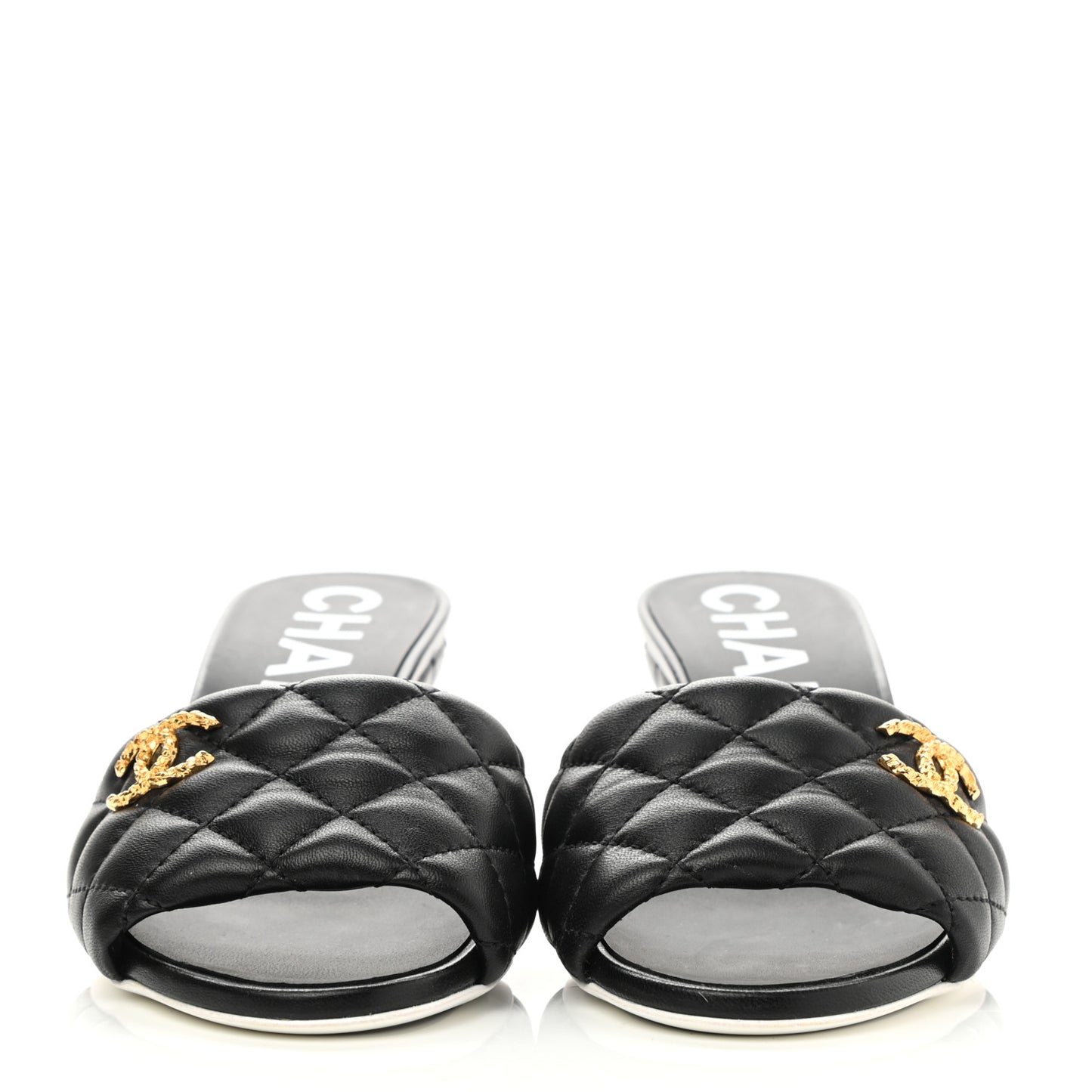 Lambskin Quilted Textured CC Mules 35.5 Black