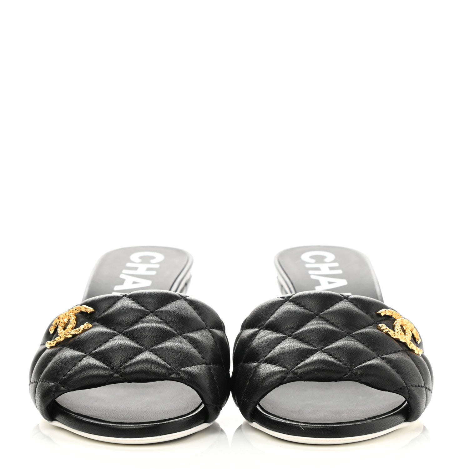 Chanel Lambskin Quilted Textured CC Mules 35.5 Black 2 of 8