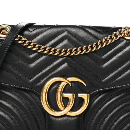 Gucci Calfskin Matelasse Medium GG Marmont Shoulder Bag Black 8 of 10