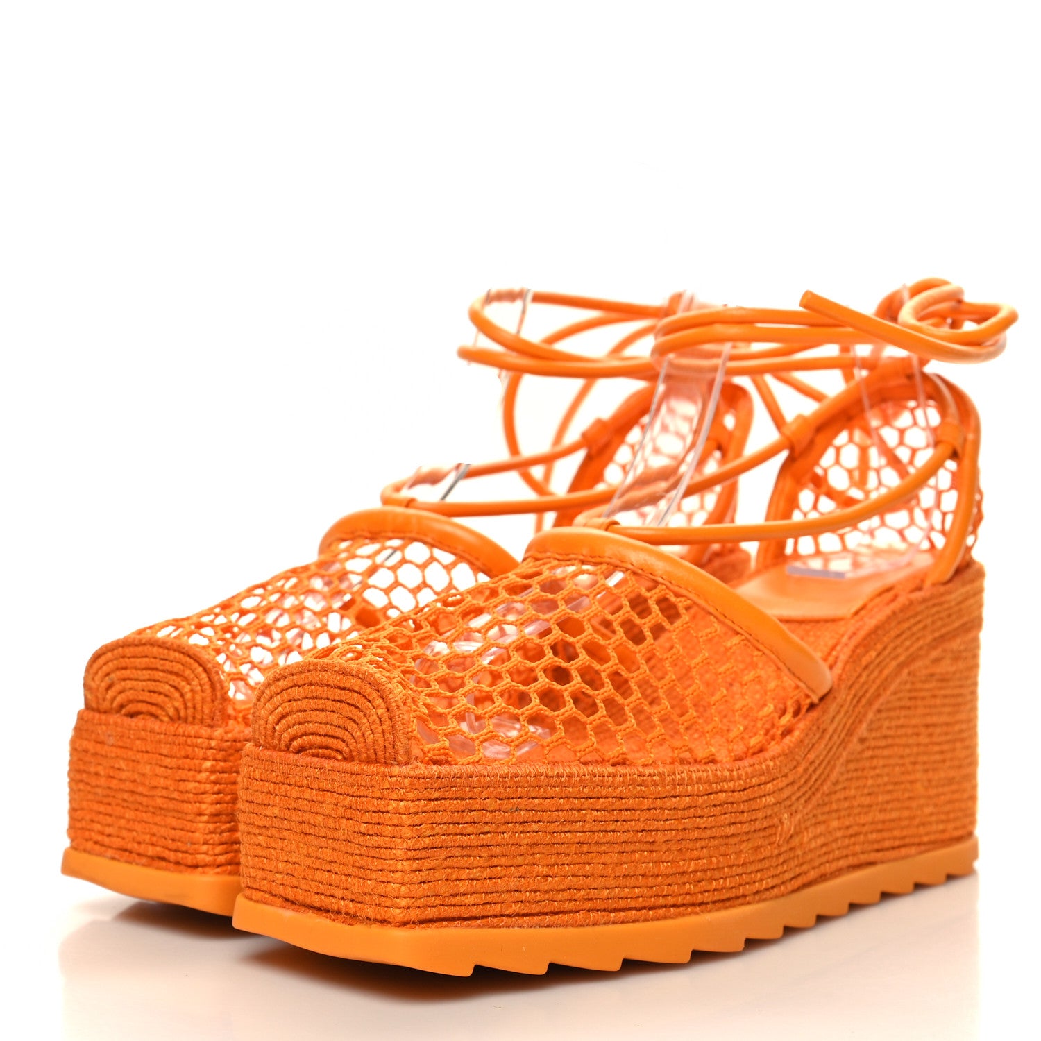 Bottega Veneta Mesh Lambskin Sporty Web Stretch Ankle Tie Espadrilles 37 Tangerine 3 of 7