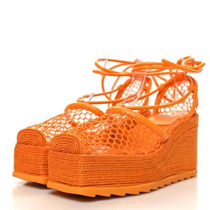 Bottega Veneta Mesh Lambskin Sporty Web Stretch Ankle Tie Espadrilles 37 Tangerine 3 of 7