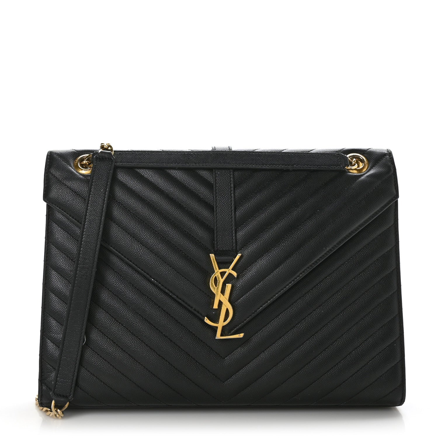 Saint Laurent Grain De Poudre Matelasse Chevron Large Monogram Satchel Black 1 of 8