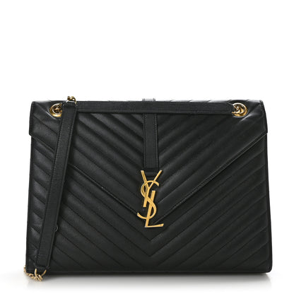 Saint Laurent Grain De Poudre Matelasse Chevron Large Monogram Satchel Black 1 of 8