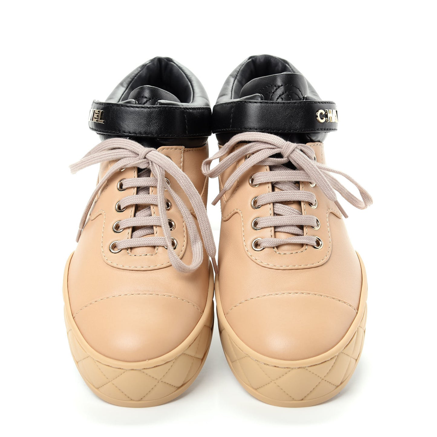 Lambskin Logo Strap Sneakers 39.5 Beige Black