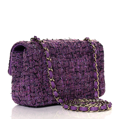 Chanel Tweed Quilted Mini Rectangular Flap Light Purple Pink Navy 7 of 36
