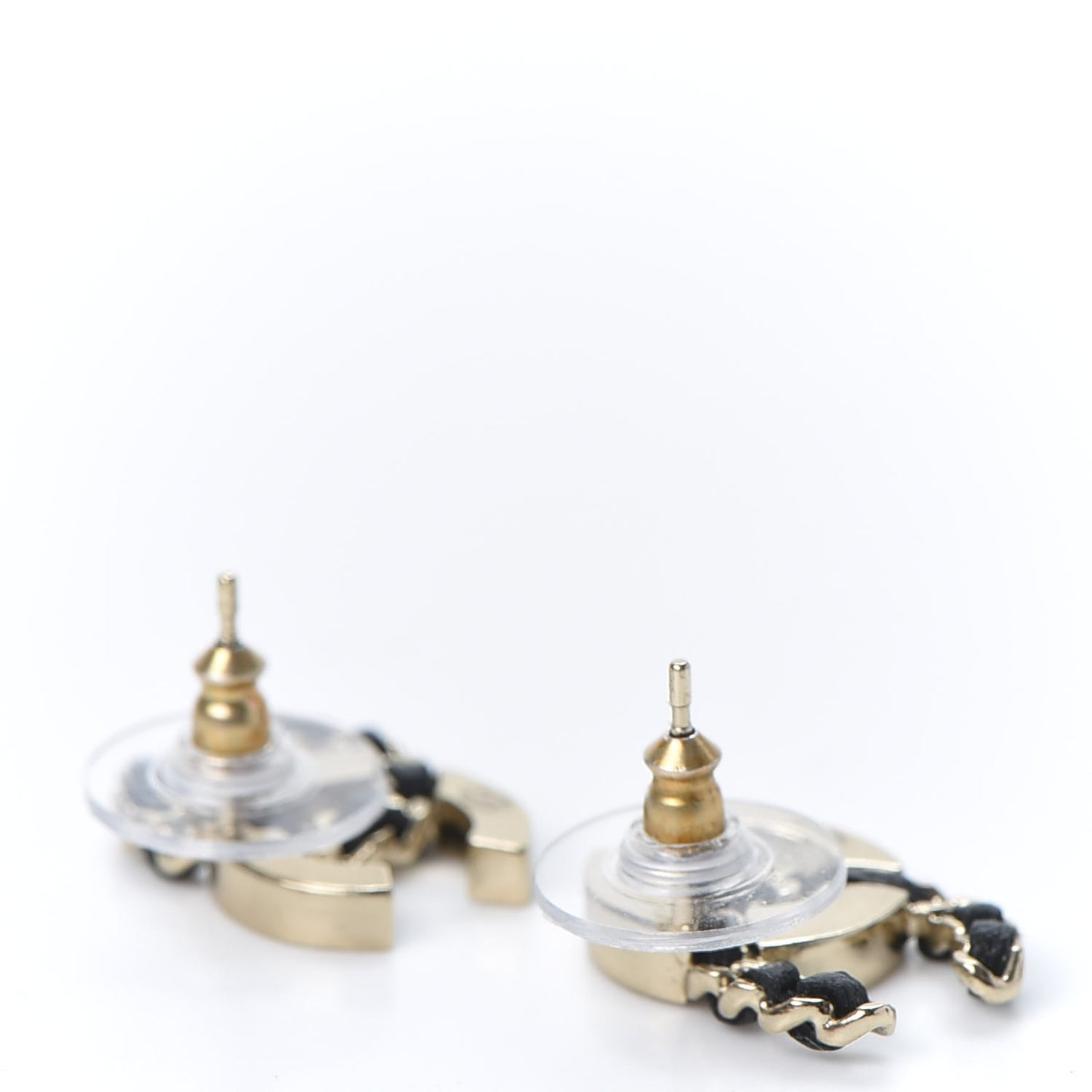 Crystal Baguette Lambskin Chain CC Vintage Allure Stud Earrings Black Gold