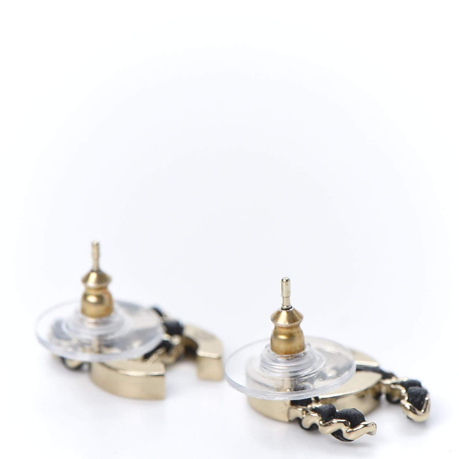Chanel Crystal Baguette Lambskin Chain CC Vintage Allure Stud Earrings Black Gold 3 of 5