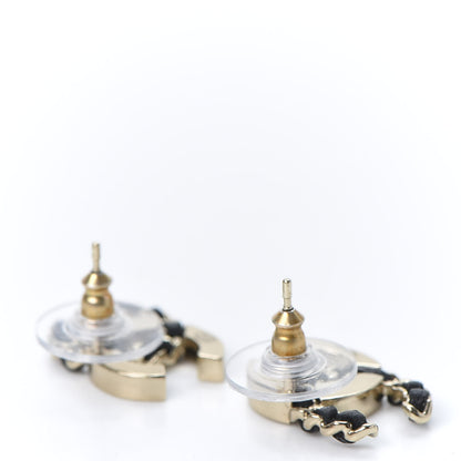 Chanel Crystal Baguette Lambskin Chain CC Vintage Allure Stud Earrings Black Gold 3 of 5