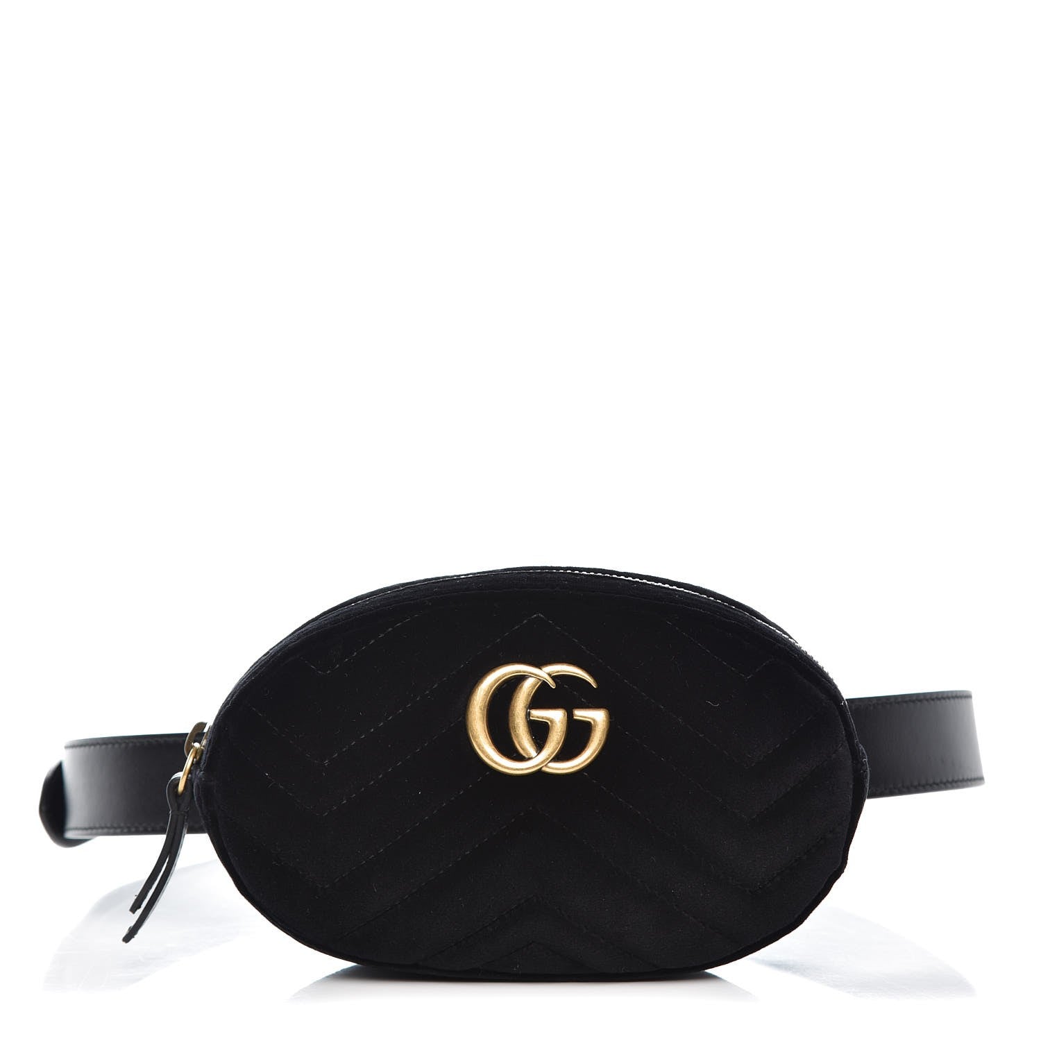 Gucci Velvet Matelasse GG Marmont Belt Bag 95 38 Black 1 of 9