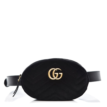 Gucci Velvet Matelasse GG Marmont Belt Bag 95 38 Black 1 of 9
