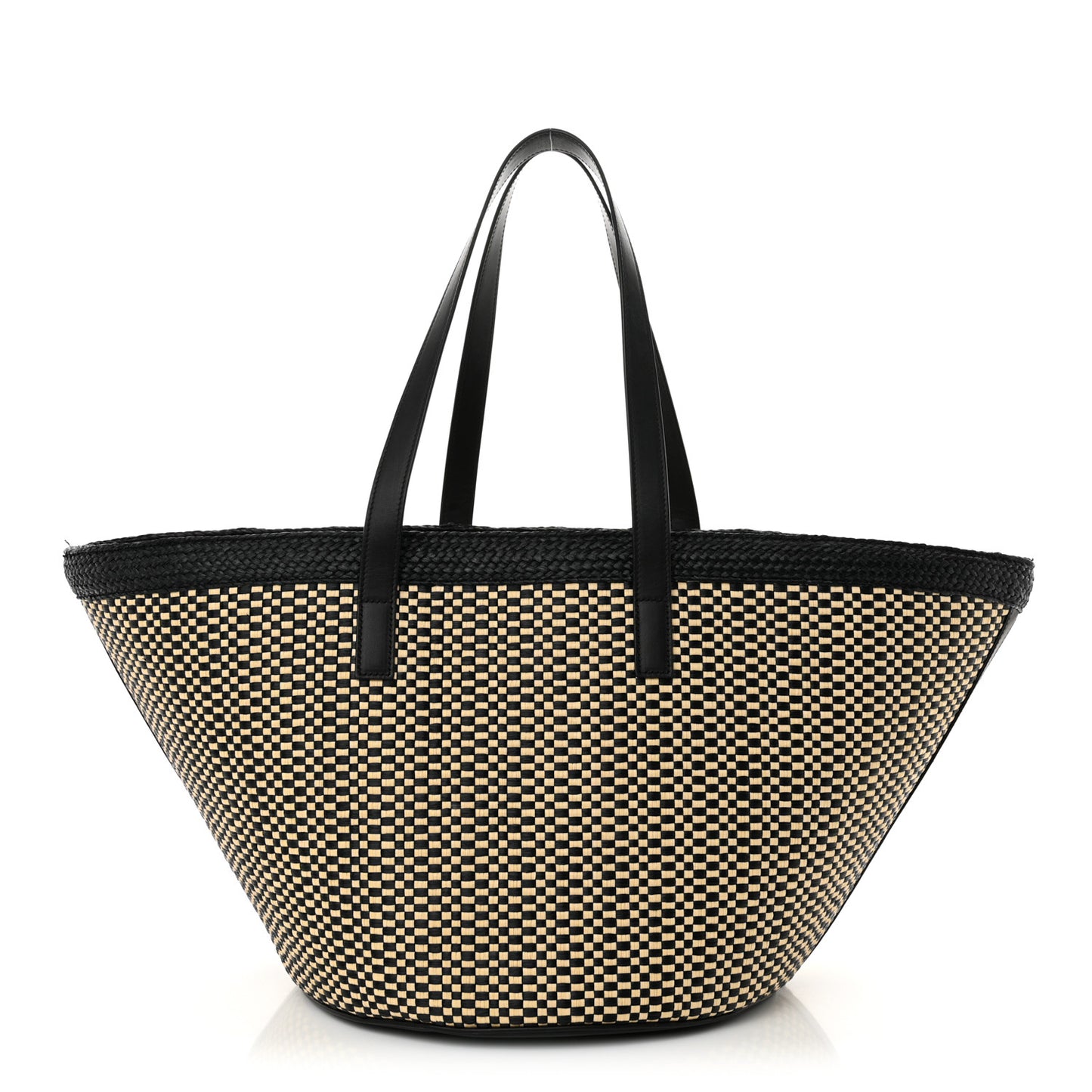 Raffia Calfskin Medium Panier Tote Black Naturale