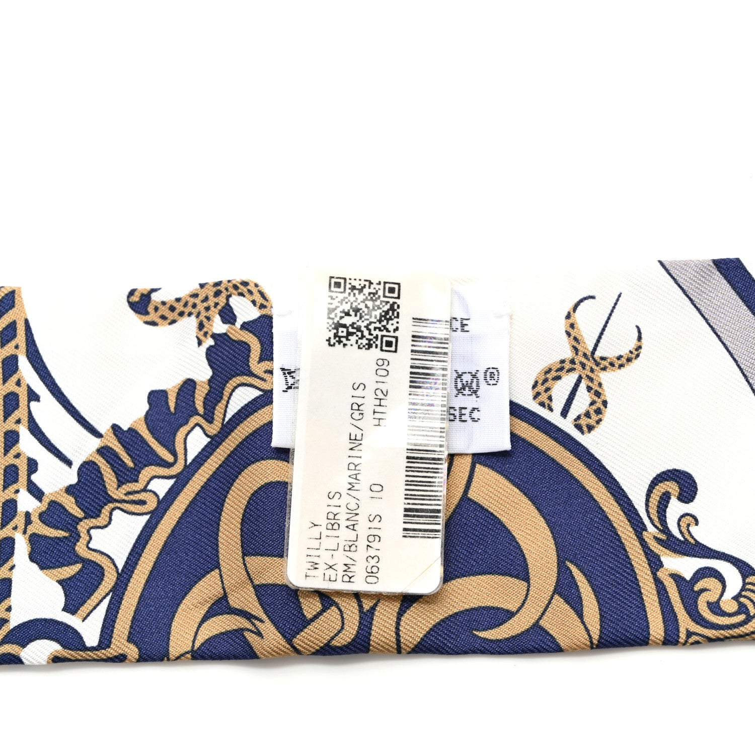 Hermes Silk Ex-Libris Twilly White Marine Gris 6 of 8