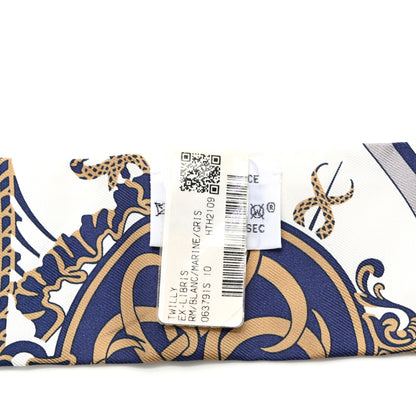 Hermes Silk Ex-Libris Twilly White Marine Gris 6 of 8