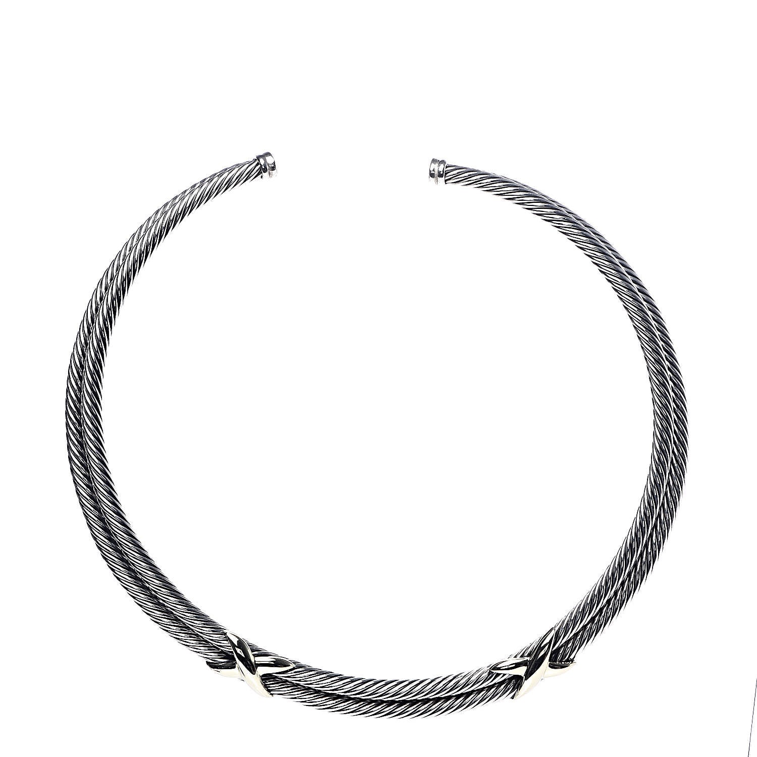 David Yurman Sterling Silver 14K Yellow Gold Double X Station Collar Necklace 1 of 3