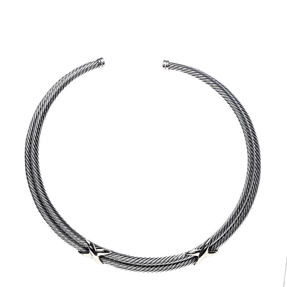 David Yurman Sterling Silver 14K Yellow Gold Double X Station Collar Necklace 1 of 3
