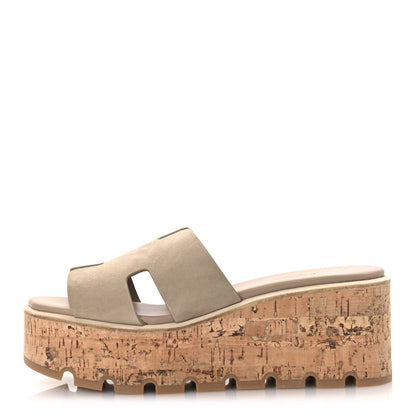 Hermes Suede Goatskin Cork Eze 30 Sandals 38 Beige Argile 1 of 11