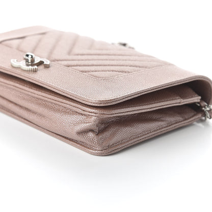 Chanel Metallic Caviar Chevron Quilted Vintage Mademoiselle Wallet On Chain WOC Pink 7 of 10