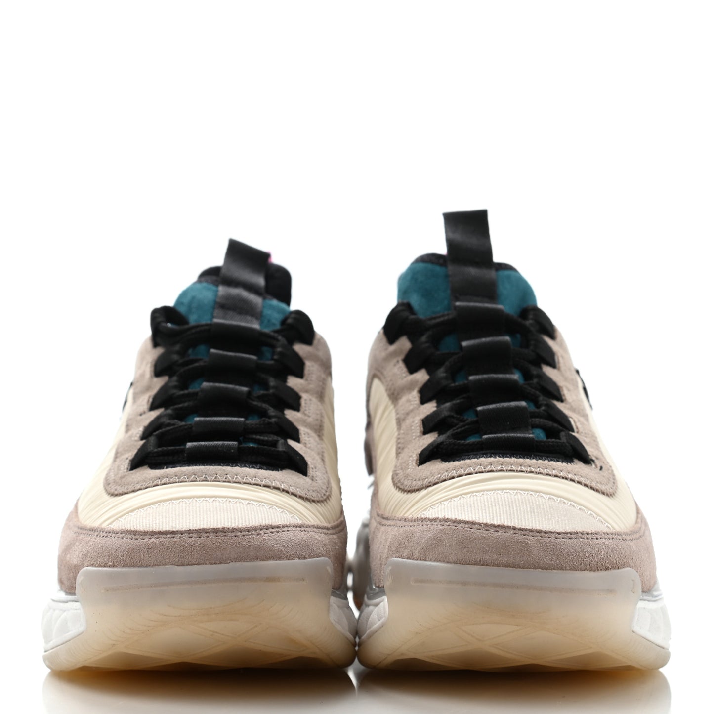 Suede Calfskin Nylon Grosgrain CC Sneakers 36.5 Beige Pink