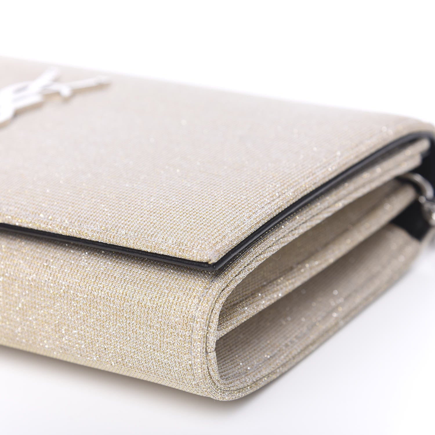 Saint Laurent Metallic Sparkle Fabric Monogram Kate Wallet on Chain Perle 7 of 8