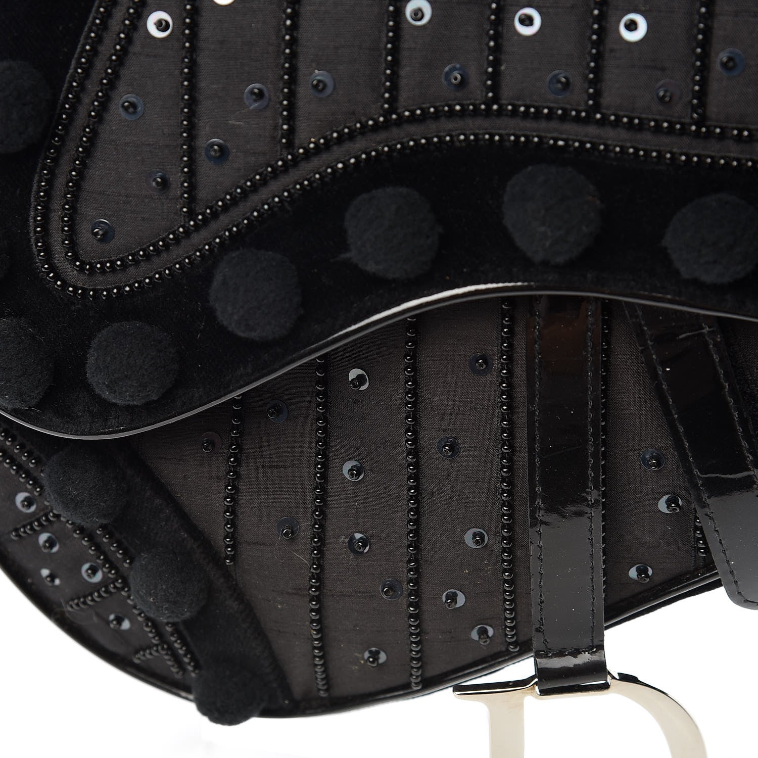 Christian Dior Velvet Nylon Pom Pom Saddle Bag Black 13 of 15