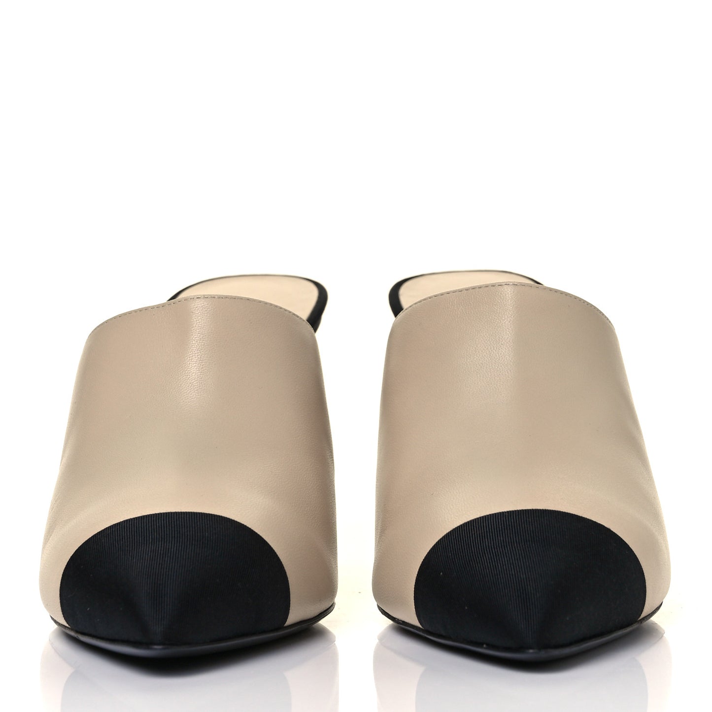 Lambskin Grosgrain Cap Toe Pearl Mule 41.5 Beige Black