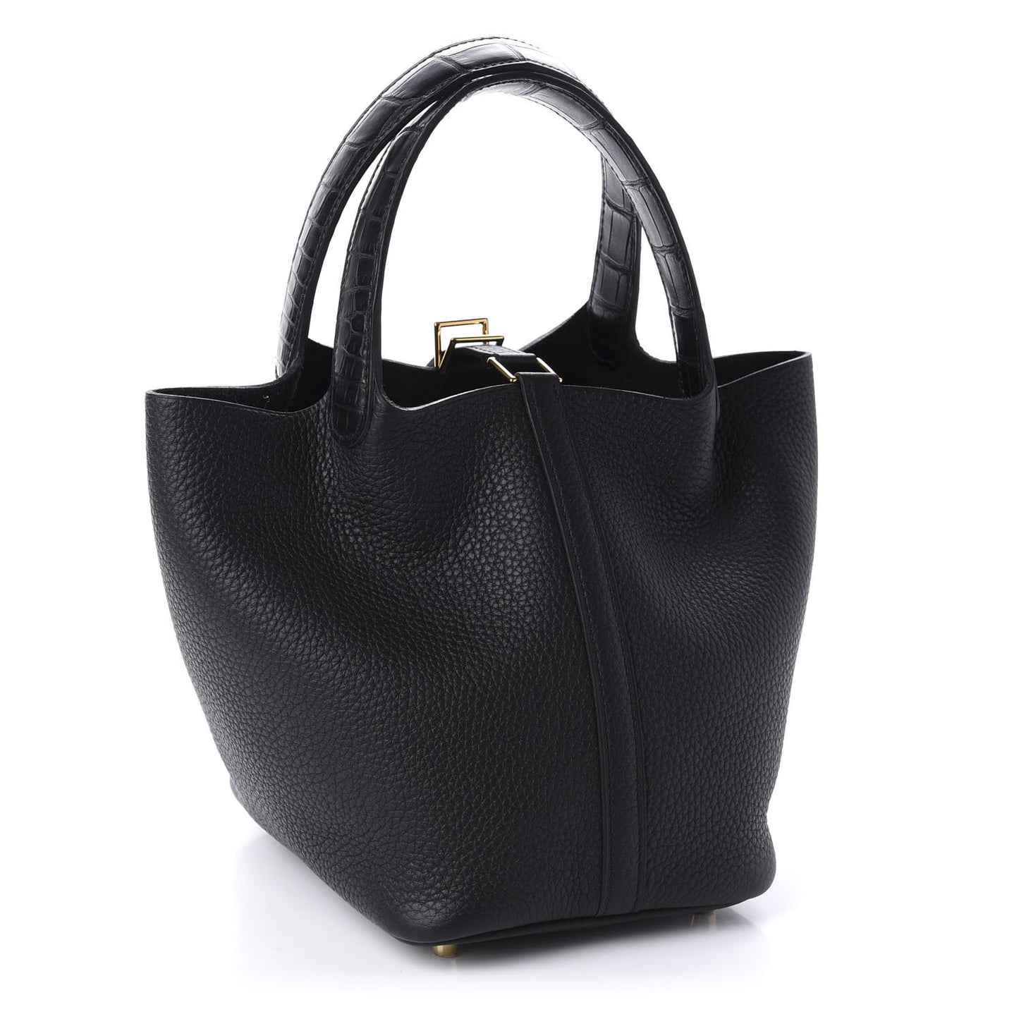 Taurillon Clemence Matte Alligator Picotin Lock Touch 18 PM Black